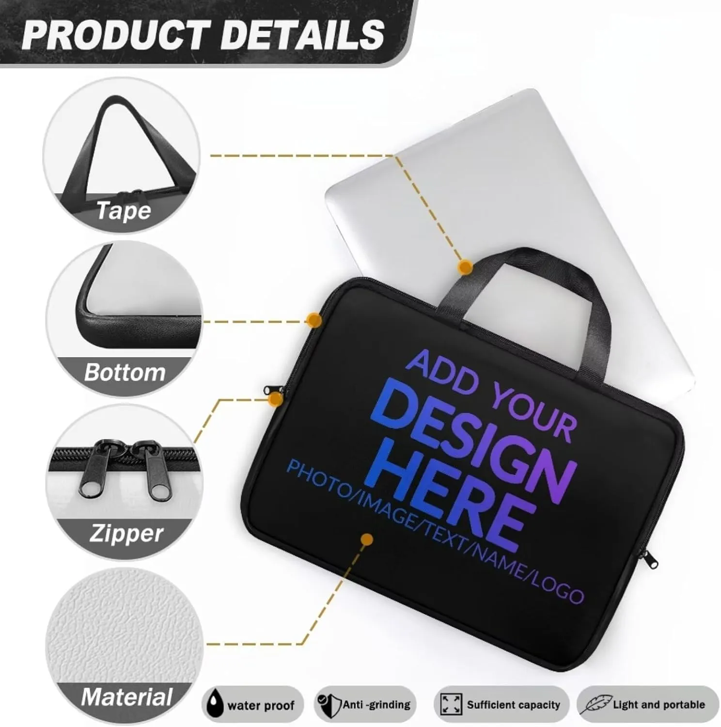 Laptop Bag Case Womens Mens Leather Briefcase Zipper Casual Computer Carrying Bag Cover