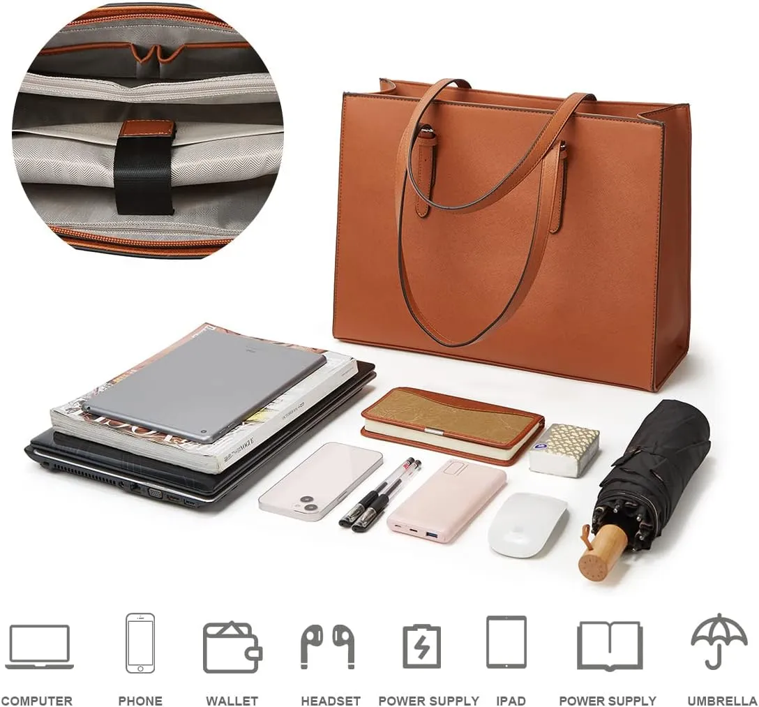 Laptop Bag for Women 15.6 inch Laptop Tote Bag Leather Classy Computer Briefcase for Work Waterproof Handbag 2pcs Set