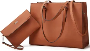 Laptop Bag for Women 15.6 inch Laptop Tote Bag Leather Classy Computer Briefcase for Work Waterproof Handbag 2pcs Set