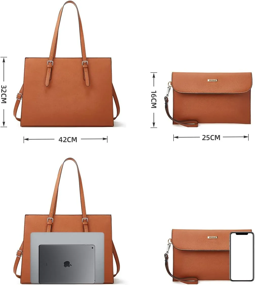 Laptop Bag for Women 15.6 inch Laptop Tote Bag Leather Classy Computer Briefcase for Work Waterproof Handbag 2pcs Set