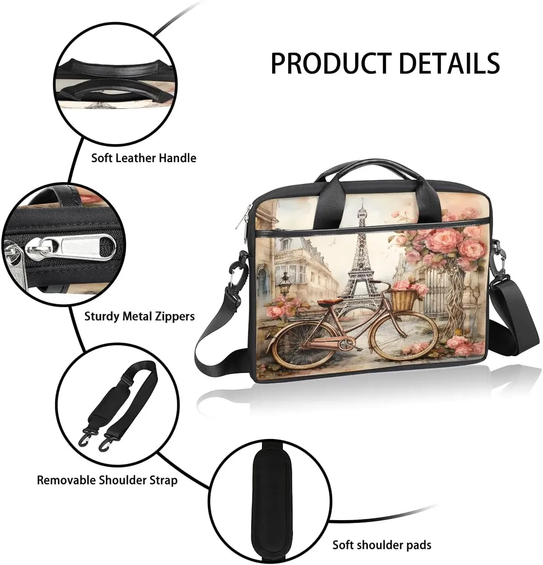 Laptop Bag Waterproof Laptop Shoulder Bag with Adjustable And Removable Shoulder Strap Fits Laptop 13-15.6 Inch
