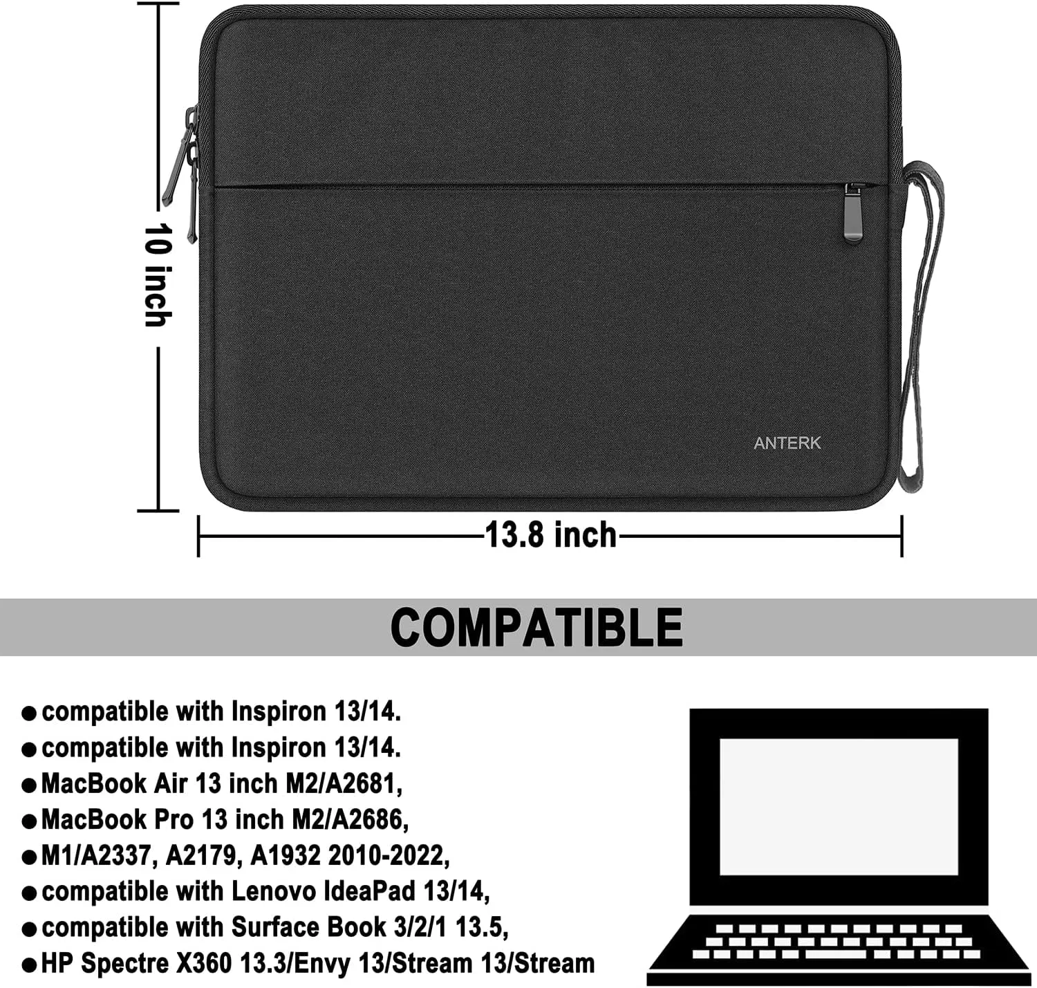 Laptop Case 13.3 Inch, Shockproof Protective Traveling Carrying Computer Sleeve Compatible with MacBook Air 13.3 inch/MacBook pro 14 inch, Compatible for HP, Dell, Laptop Bag with Pocket, Black