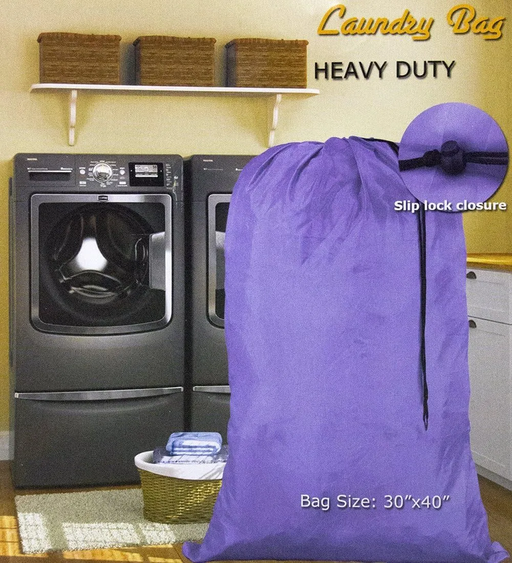 Large 30 X 40 Inch Heavy Duty Nylon Laundry Bag with Drawstring Slip Lock Closure, Set of 12!!! Assorted Colors and Designs