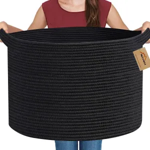 Large Black Blanket Basket, 22" X 22" X 14" Woven Rope Baskets for Storage, Kids Dog Toy Storage Box Organizer Bins, Blanket Storage for Living Room, Black Wicker Baskets for Organizing