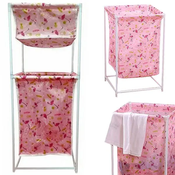 Large Capacity Double Layer Dirty Cloth Laundry Basket Storage Rack