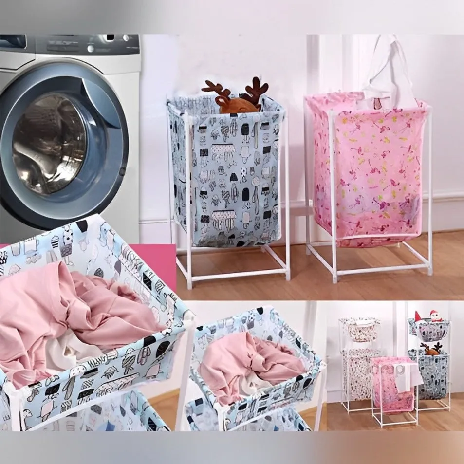 Large Capacity Double Layer Dirty Cloth Laundry Basket Storage Rack