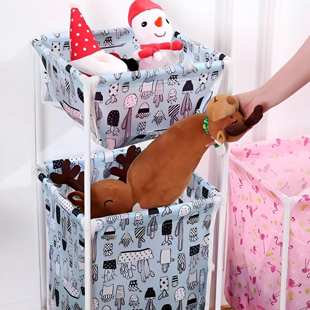 Large Capacity Double Layer Dirty Cloth Laundry Basket Storage Rack
