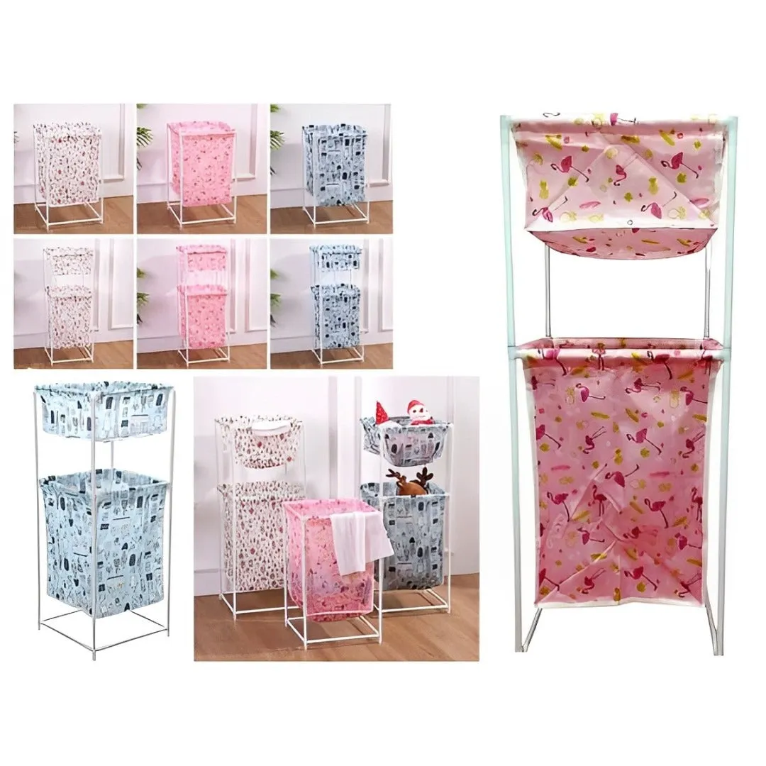 Large Capacity Double Layer Dirty Cloth Laundry Basket Storage Rack