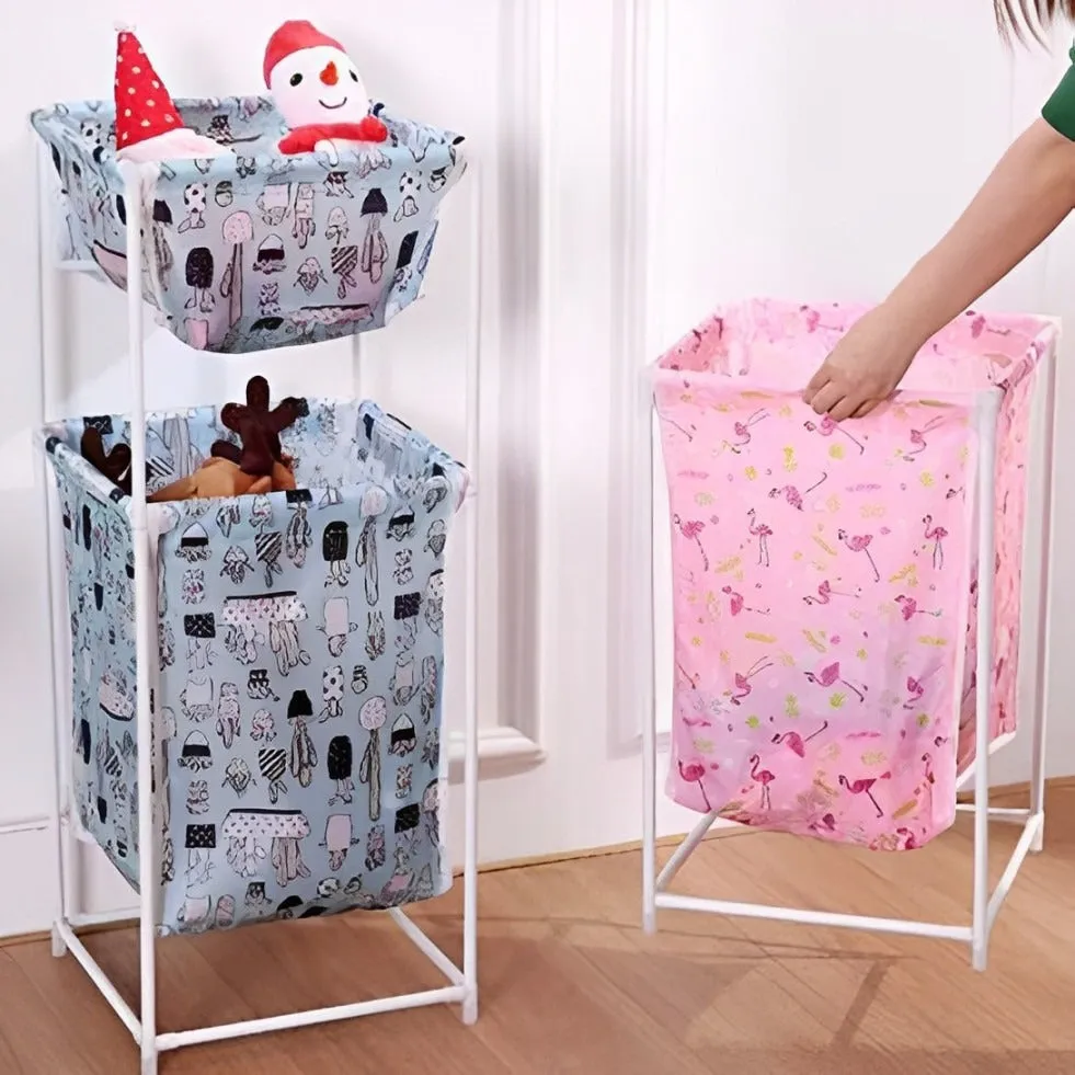 Large Capacity Double Layer Dirty Cloth Laundry Basket Storage Rack