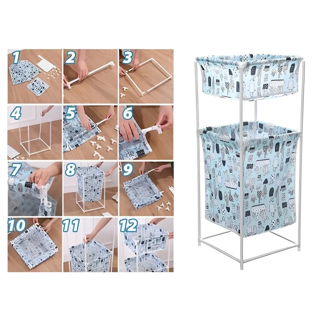 Large Capacity Double Layer Dirty Cloth Laundry Basket Storage Rack