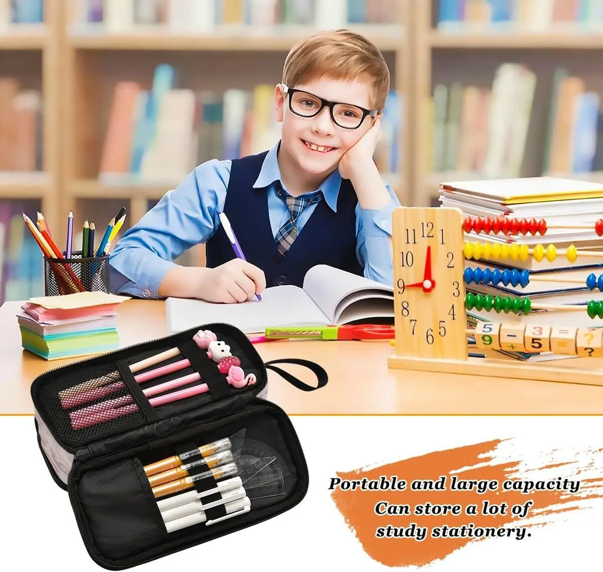 Large Capacity Pencil Case 3 Compartment Pouch Pen Bag Leopard Print Cheetah Rose Gold for Middle High School Office College