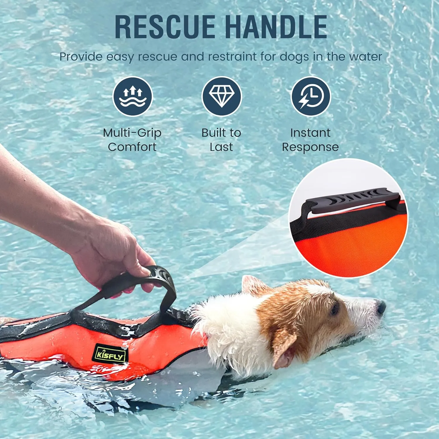 Large Dog Life Jacket with Rescue Handle - Large Reflective Adjustable Dog Flotation Vest, High Buoyancy Pet Swim Gear for Boating, Pool Safety(L, Orange)