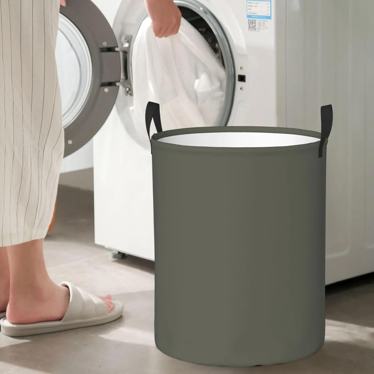 Large Laundry Basket, Dirty Clothes Hamper Toys Storage Bag Dark Olive Solid Color Waterproof Foldable Washing Bin for College Dorms 15.7" x 19.6"