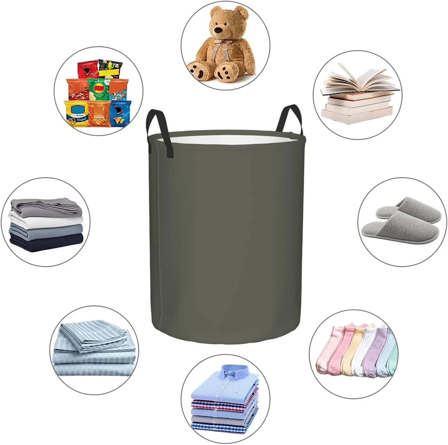 Large Laundry Basket, Dirty Clothes Hamper Toys Storage Bag Dark Olive Solid Color Waterproof Foldable Washing Bin for College Dorms 15.7" x 19.6"