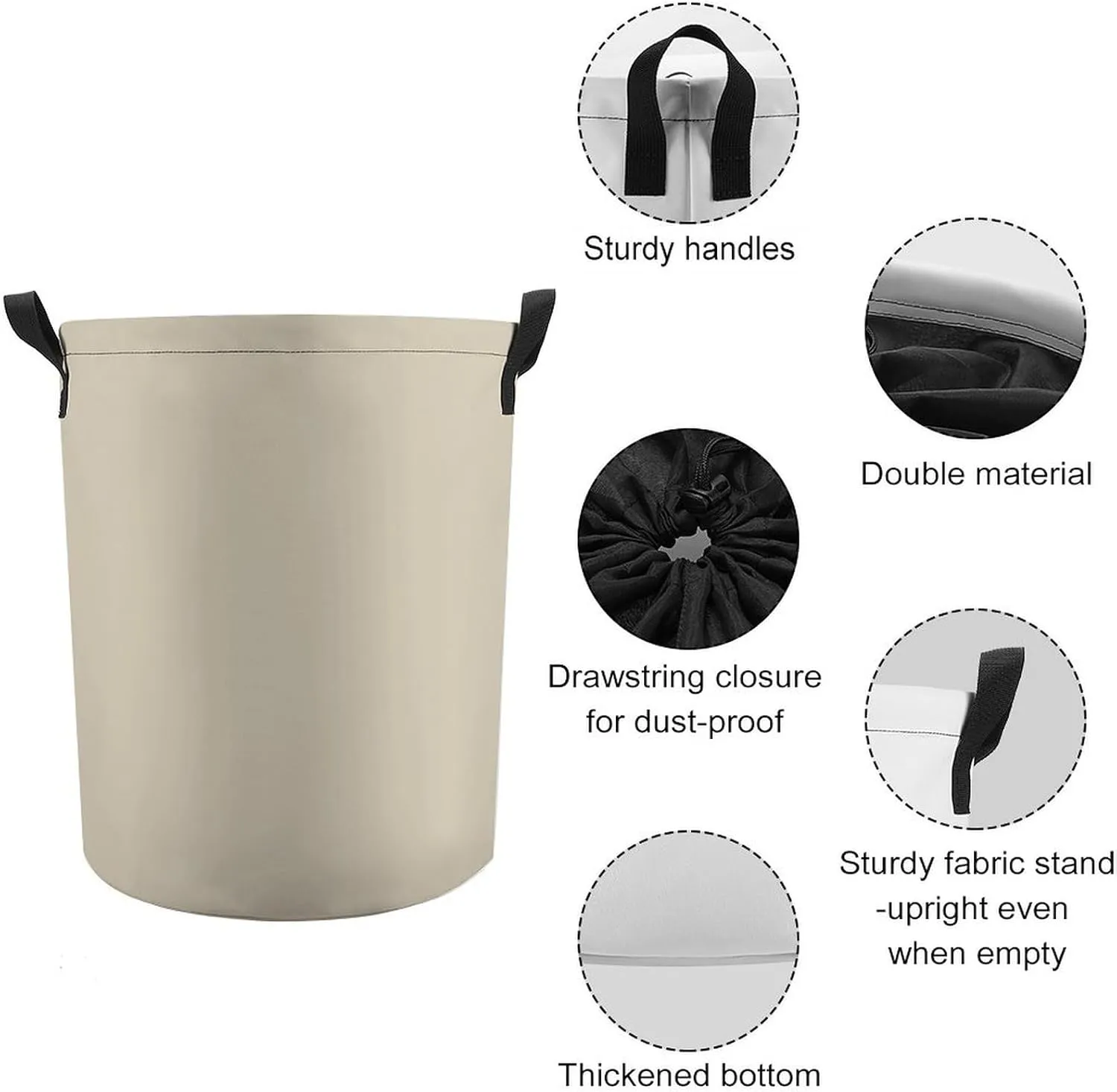 Large Laundry Hamper Bag, Beige Solid Color Elegant Modern Collapsible Laundry Basket Dirty Clothes Washing Bin for College Dorm, Family Essentials