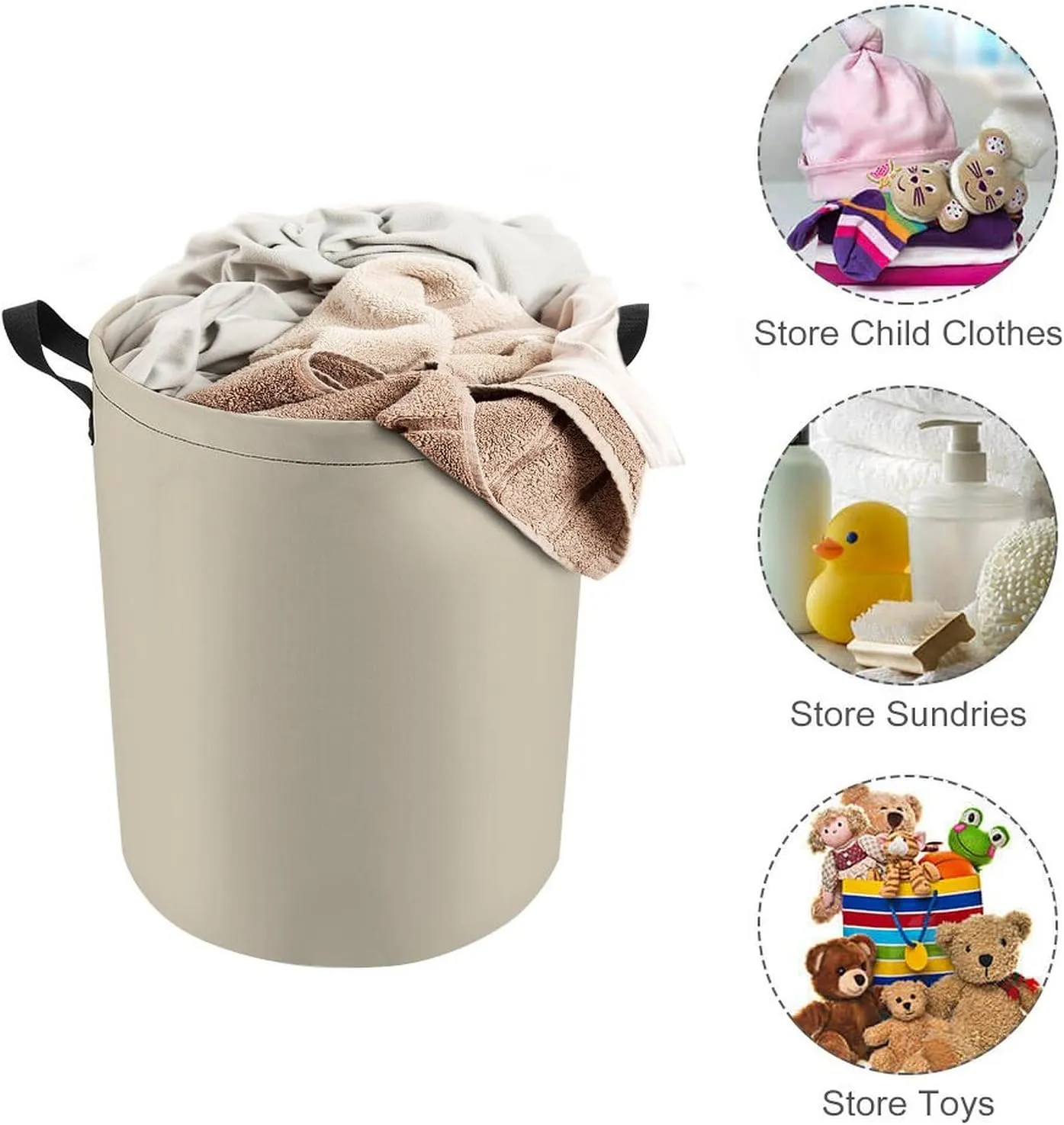 Large Laundry Hamper Bag, Beige Solid Color Elegant Modern Collapsible Laundry Basket Dirty Clothes Washing Bin for College Dorm, Family Essentials