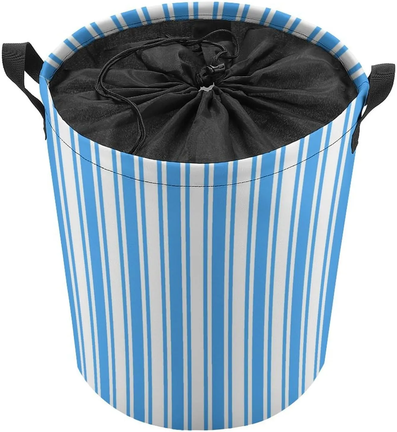 Large Laundry Hamper Bag, Blue and White Candy Stripes Collapsible Laundry Basket with Drawstring Dirty Clothes Organizer Washing Bin for Family Essentials Storage