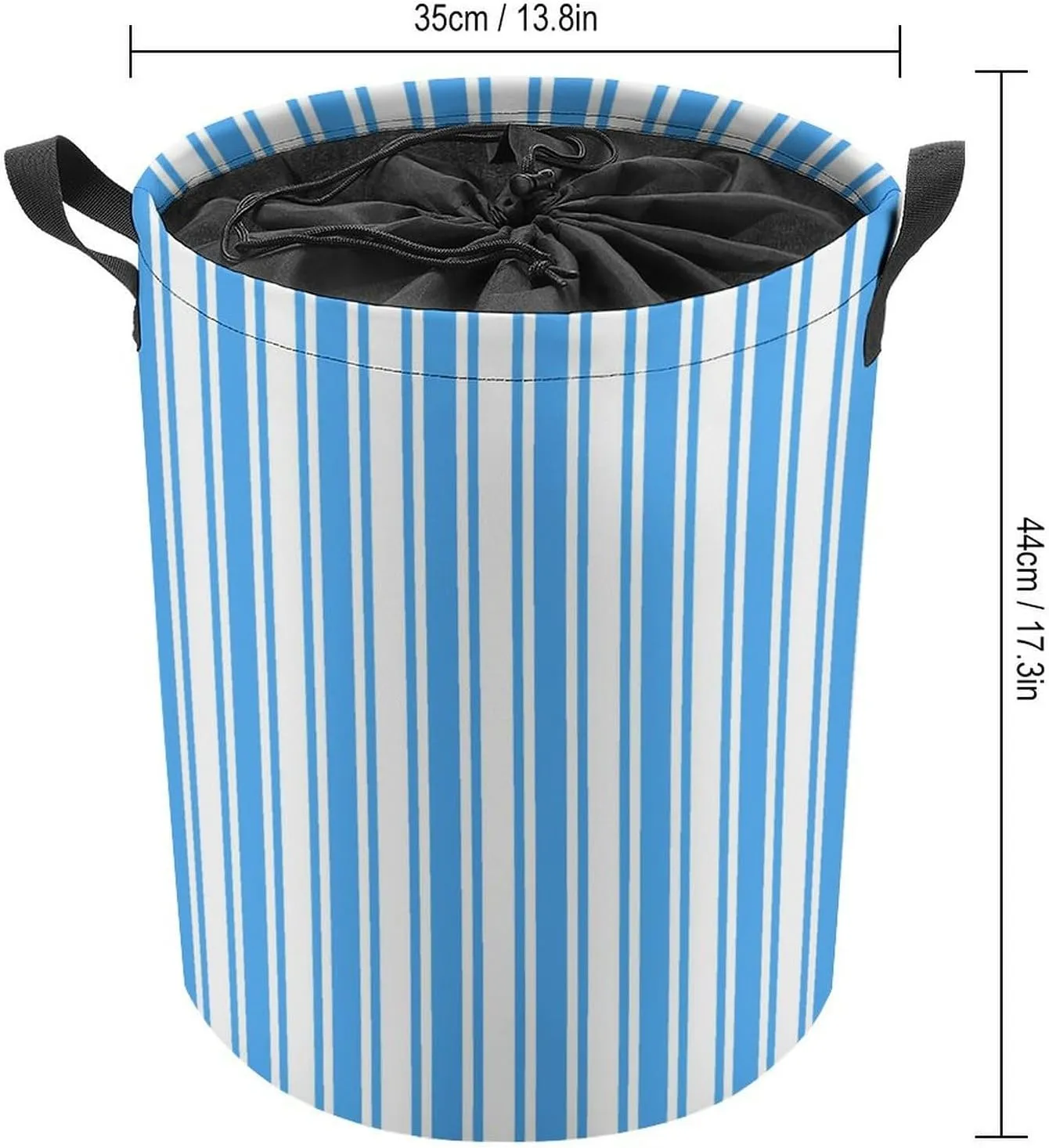 Large Laundry Hamper Bag, Blue and White Candy Stripes Collapsible Laundry Basket with Drawstring Dirty Clothes Organizer Washing Bin for Family Essentials Storage