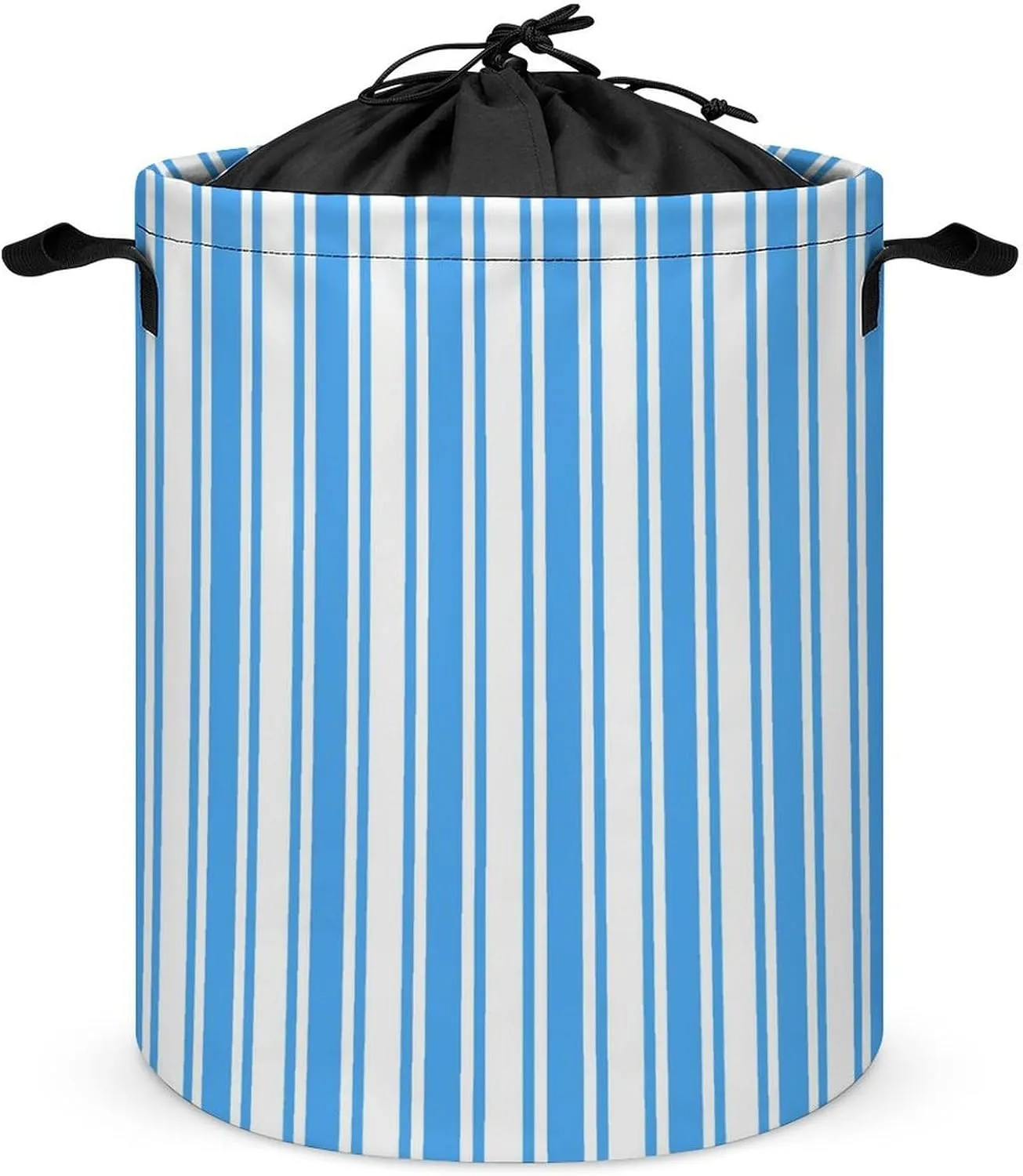 Large Laundry Hamper Bag, Blue and White Candy Stripes Collapsible Laundry Basket with Drawstring Dirty Clothes Organizer Washing Bin for Family Essentials Storage