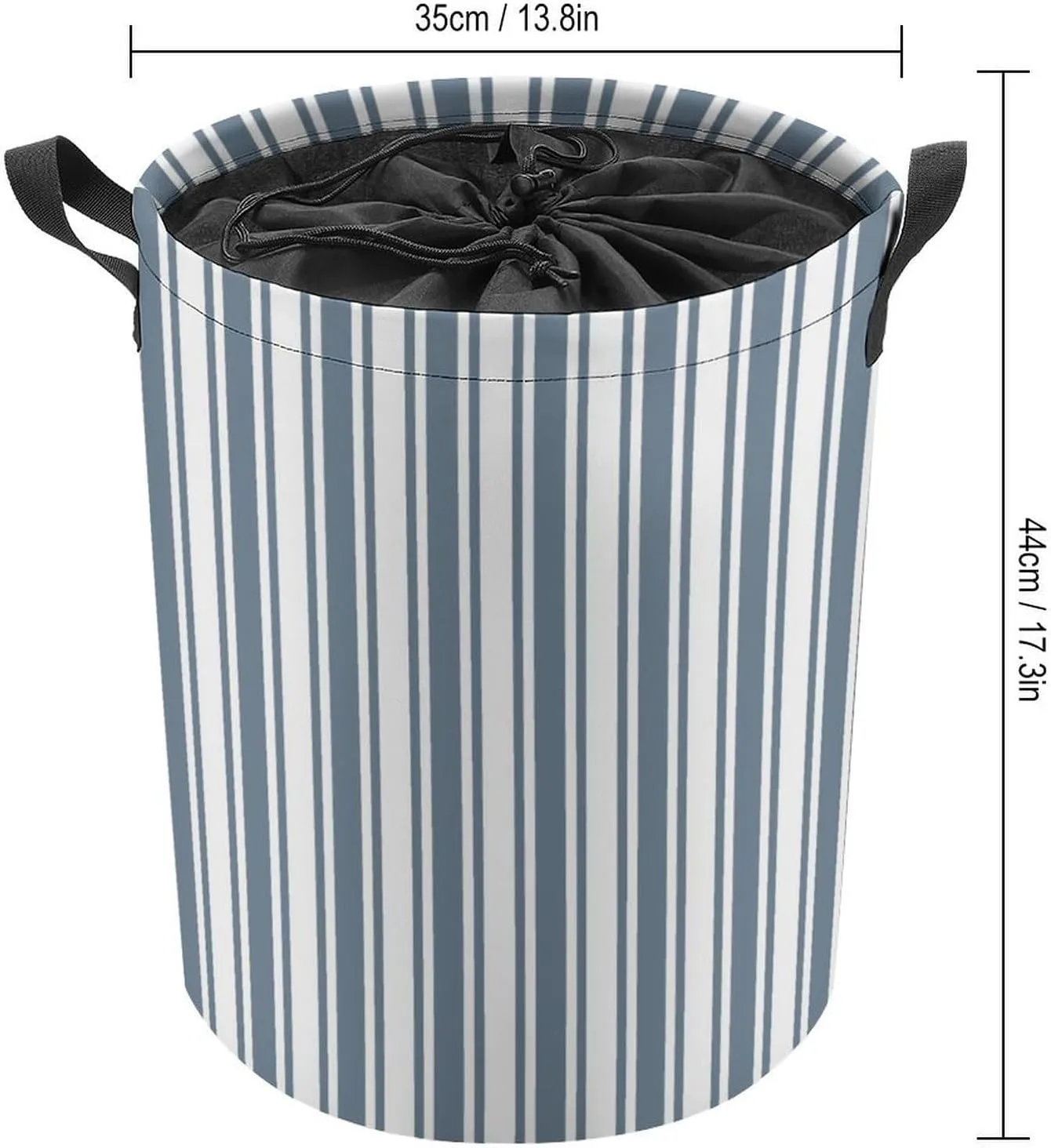 Large Laundry Hamper Bag, Blue-Grey and White Candy Stripes Collapsible Laundry Basket with Drawstring Dirty Clothes Organizer Washing Bin for Family Essentials Storage