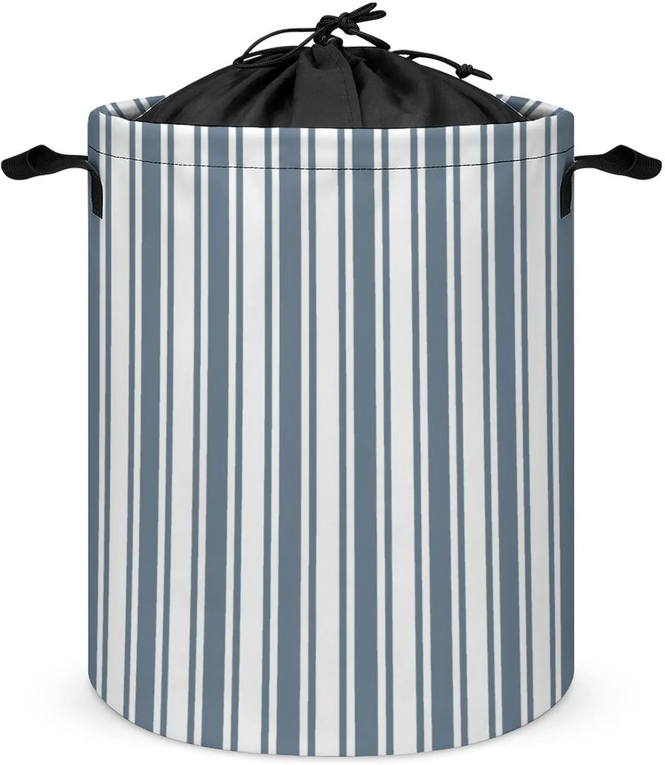 Large Laundry Hamper Bag, Blue-Grey and White Candy Stripes Collapsible Laundry Basket with Drawstring Dirty Clothes Organizer Washing Bin for Family Essentials Storage