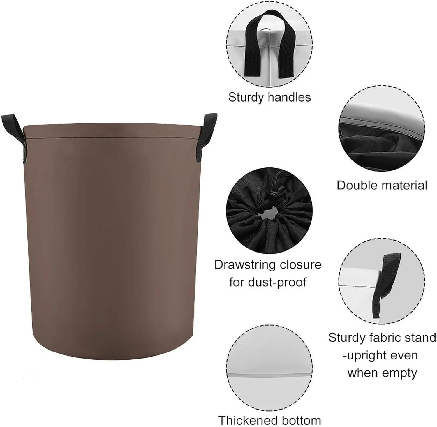 Large Laundry Hamper Bag, Brown Solid Color Elegant Modern Collapsible Laundry Basket Dirty Clothes Washing Bin for College Dorm, Family Essentials
