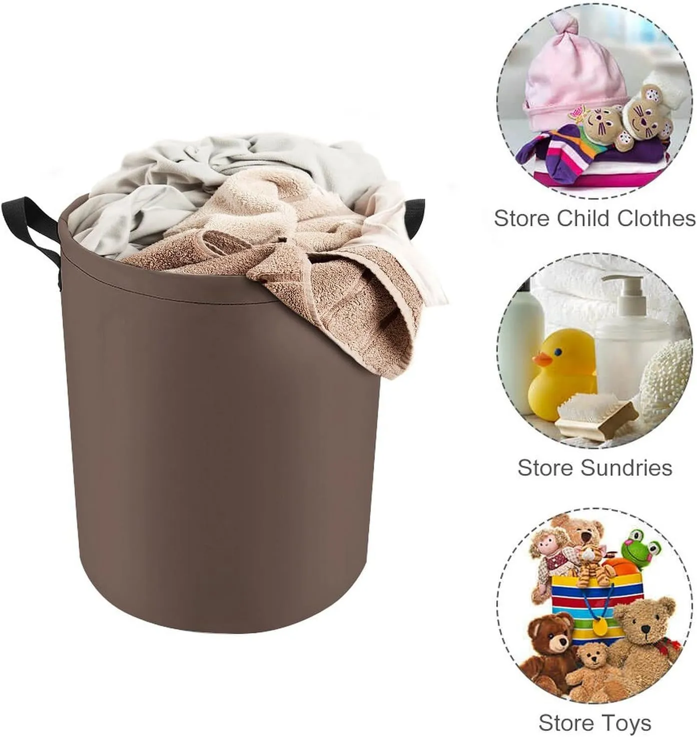 Large Laundry Hamper Bag, Brown Solid Color Elegant Modern Collapsible Laundry Basket Dirty Clothes Washing Bin for College Dorm, Family Essentials