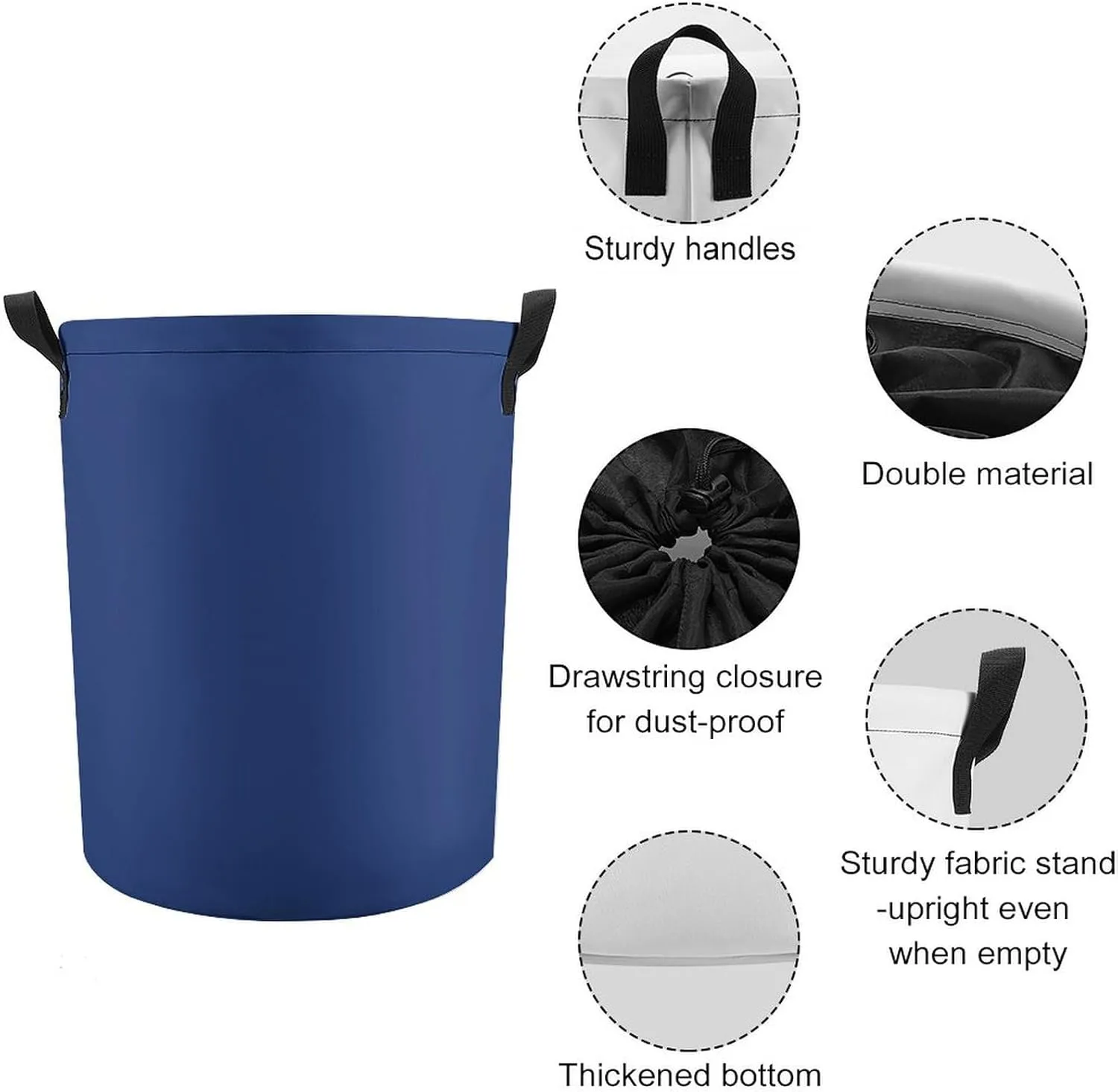 Large Laundry Hamper Bag, Dark Blue Solid Color Elegant Collapsible Laundry Basket Dirty Clothes Washing Bin for College Dorm, Family Essentials