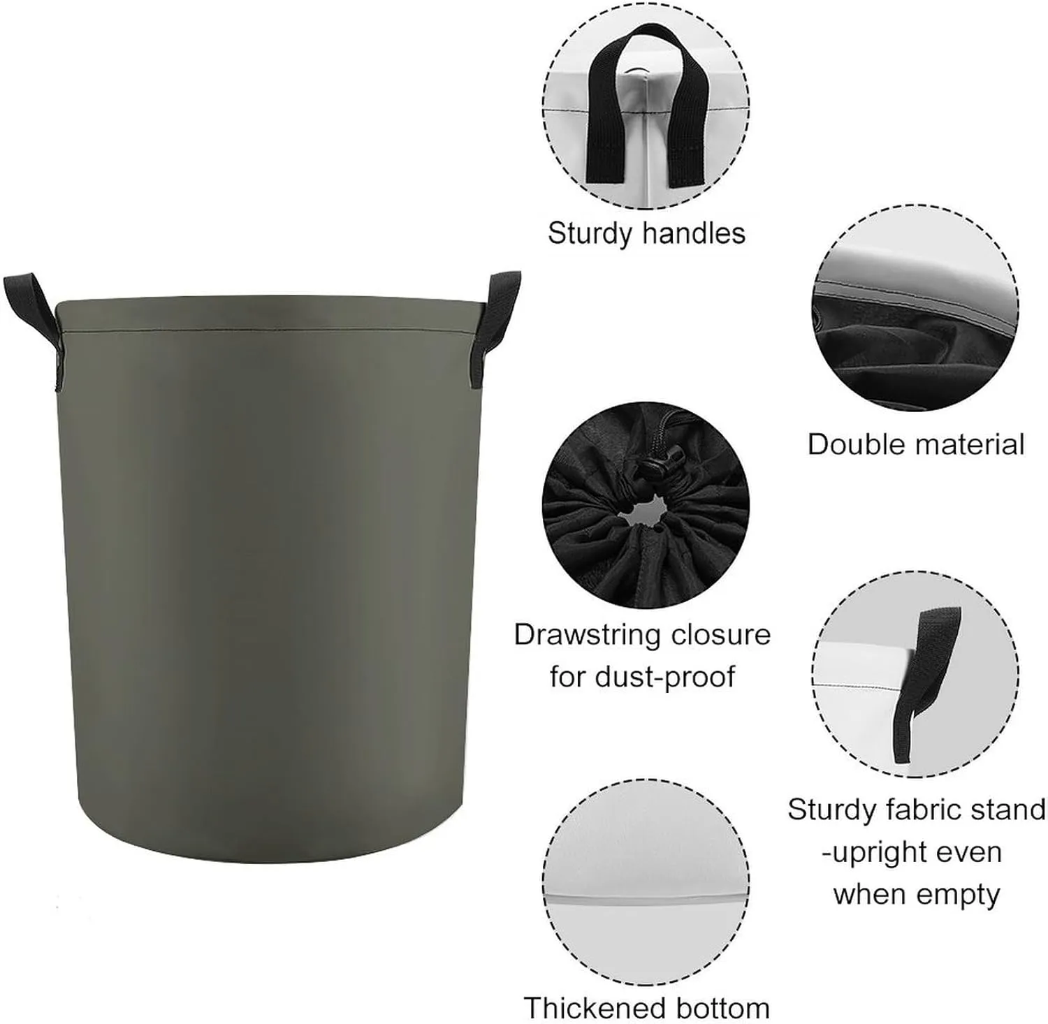 Large Laundry Hamper Bag, Dark Olive Solid Color Laundry Basket with Drawstring Collapsible Dirty Clothes Storage Washing Bin for Bathroom, Dorm Essentials