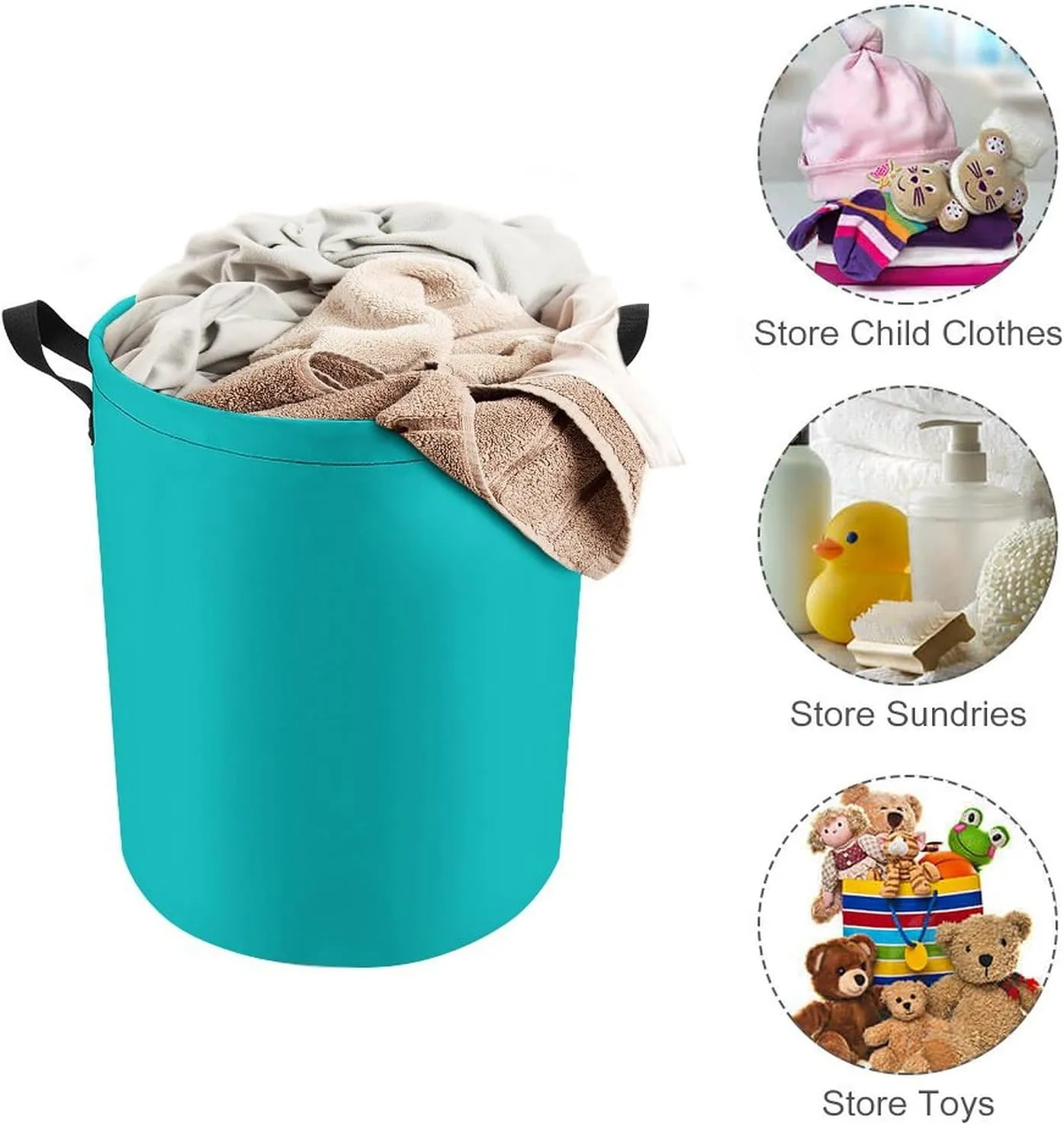 Large Laundry Hamper Bag, Dark Turquoise Solid Color Laundry Basket with Drawstring Collapsible Dirty Clothes Storage Washing Bin for Bathroom, Dorm Essentials