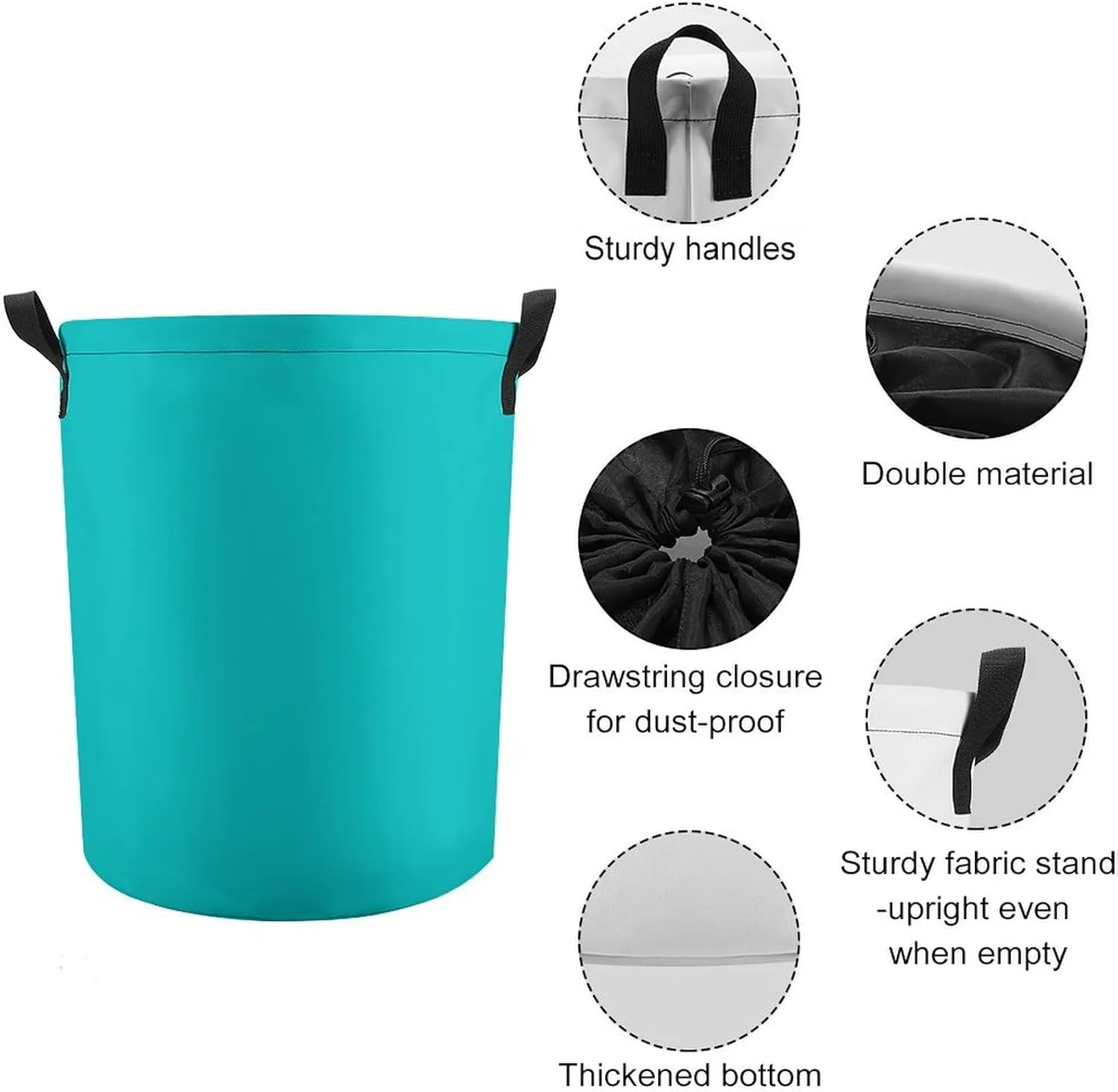 Large Laundry Hamper Bag, Dark Turquoise Solid Color Laundry Basket with Drawstring Collapsible Dirty Clothes Storage Washing Bin for Bathroom, Dorm Essentials