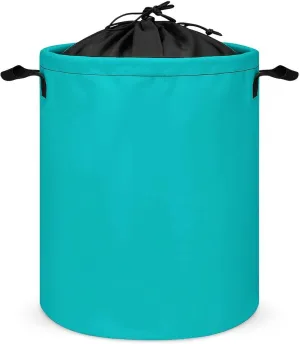 Large Laundry Hamper Bag, Dark Turquoise Solid Color Laundry Basket with Drawstring Collapsible Dirty Clothes Storage Washing Bin for Bathroom, Dorm Essentials