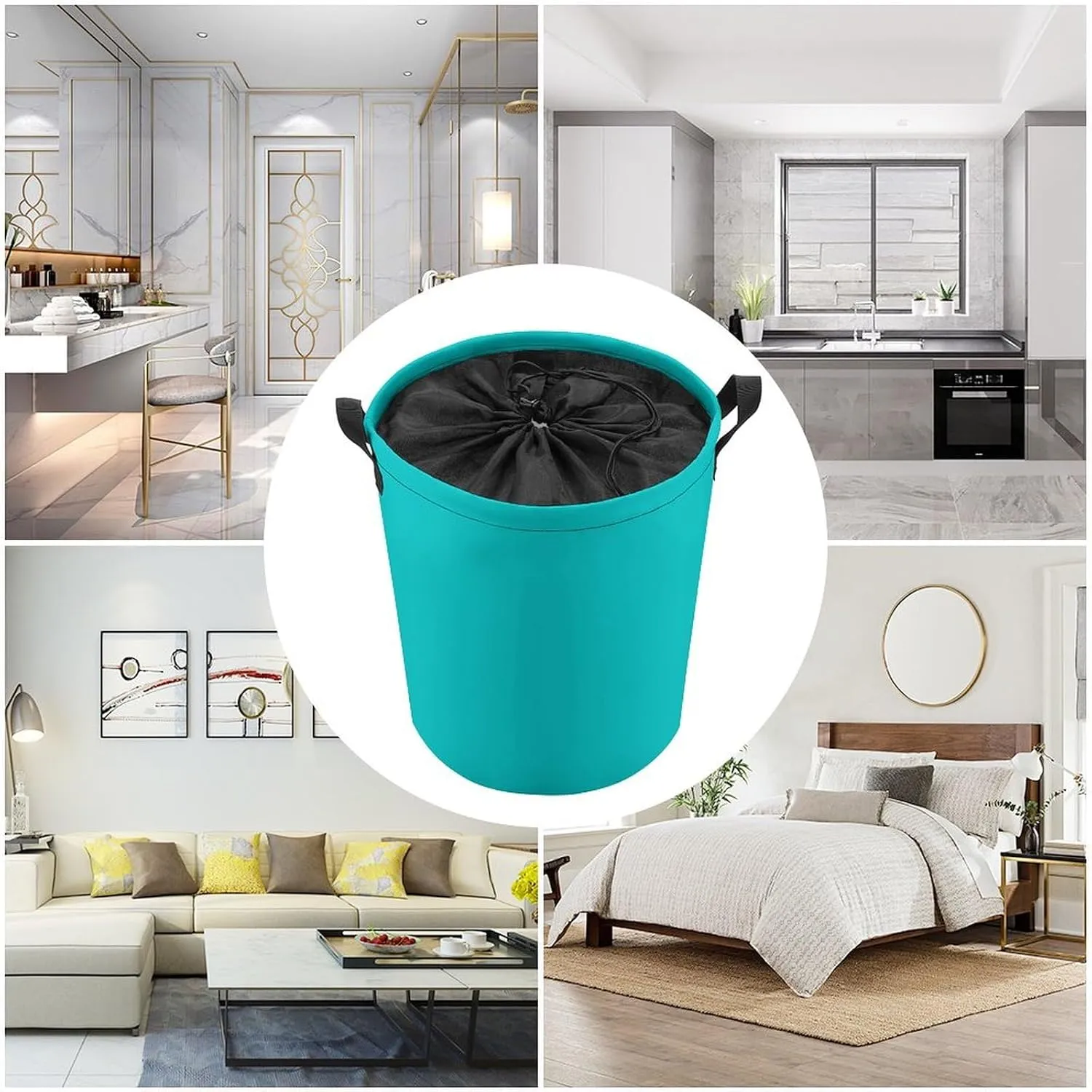Large Laundry Hamper Bag, Dark Turquoise Solid Color Laundry Basket with Drawstring Collapsible Dirty Clothes Storage Washing Bin for Bathroom, Dorm Essentials
