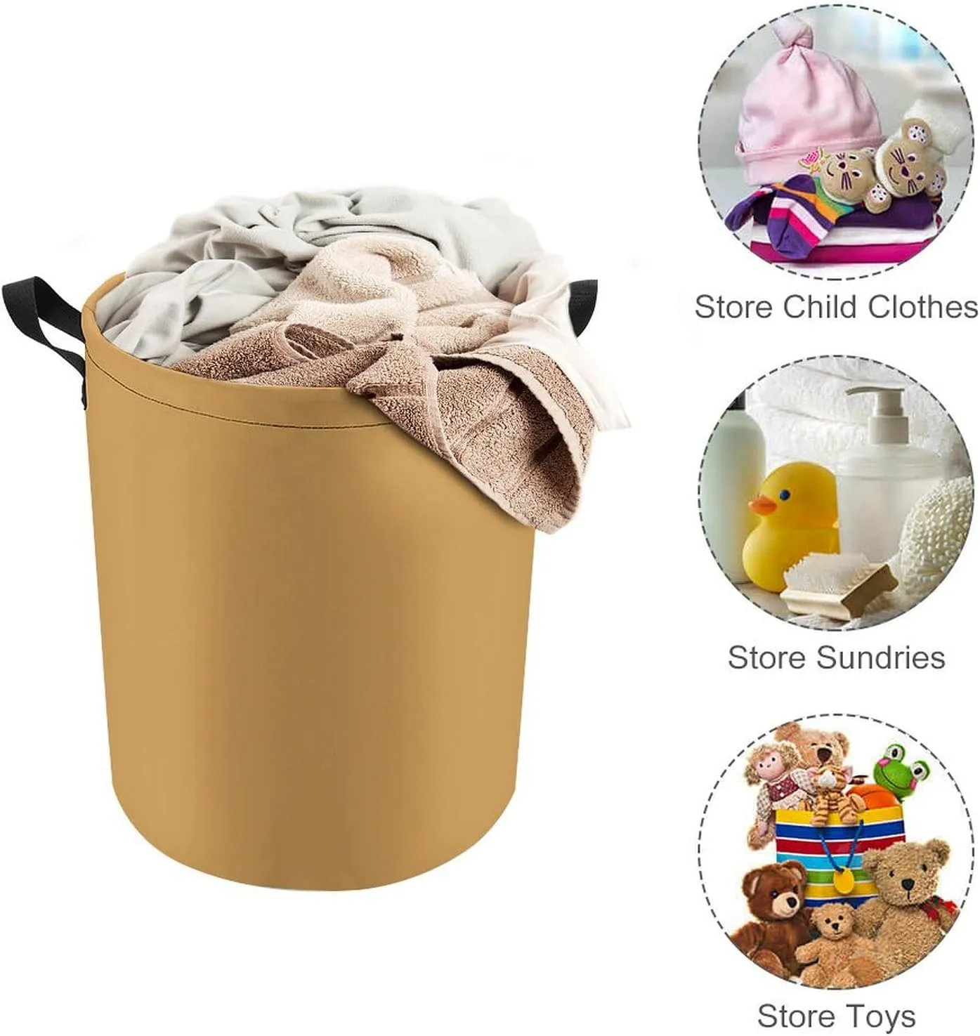 Large Laundry Hamper Bag, Dark Yellow Laundry Basket with Drawstring Collapsible Dirty Clothes Storage Washing Bin for Bathroom, Dorm Essentials