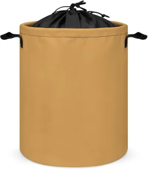 Large Laundry Hamper Bag, Dark Yellow Laundry Basket with Drawstring Collapsible Dirty Clothes Storage Washing Bin for Bathroom, Dorm Essentials