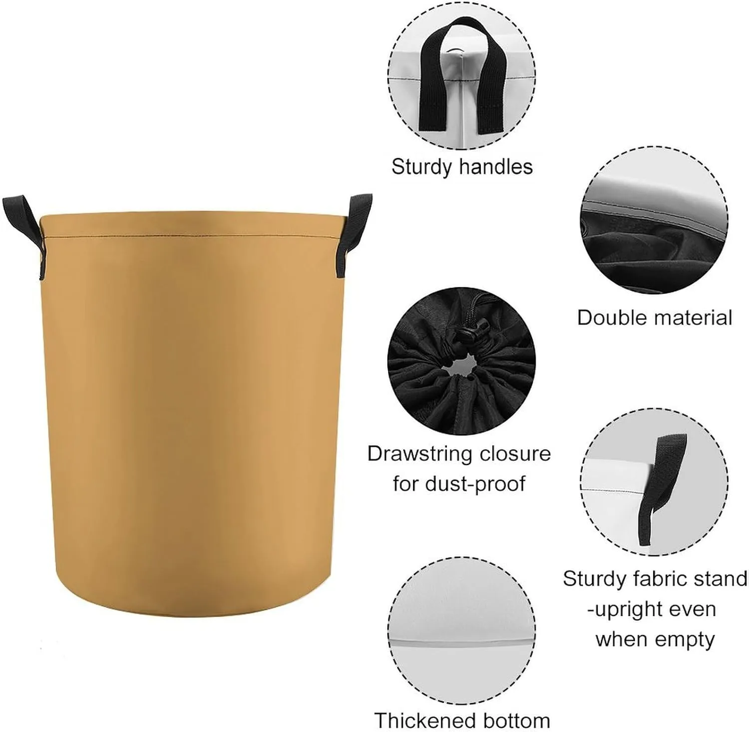 Large Laundry Hamper Bag, Dark Yellow Laundry Basket with Drawstring Collapsible Dirty Clothes Storage Washing Bin for Bathroom, Dorm Essentials