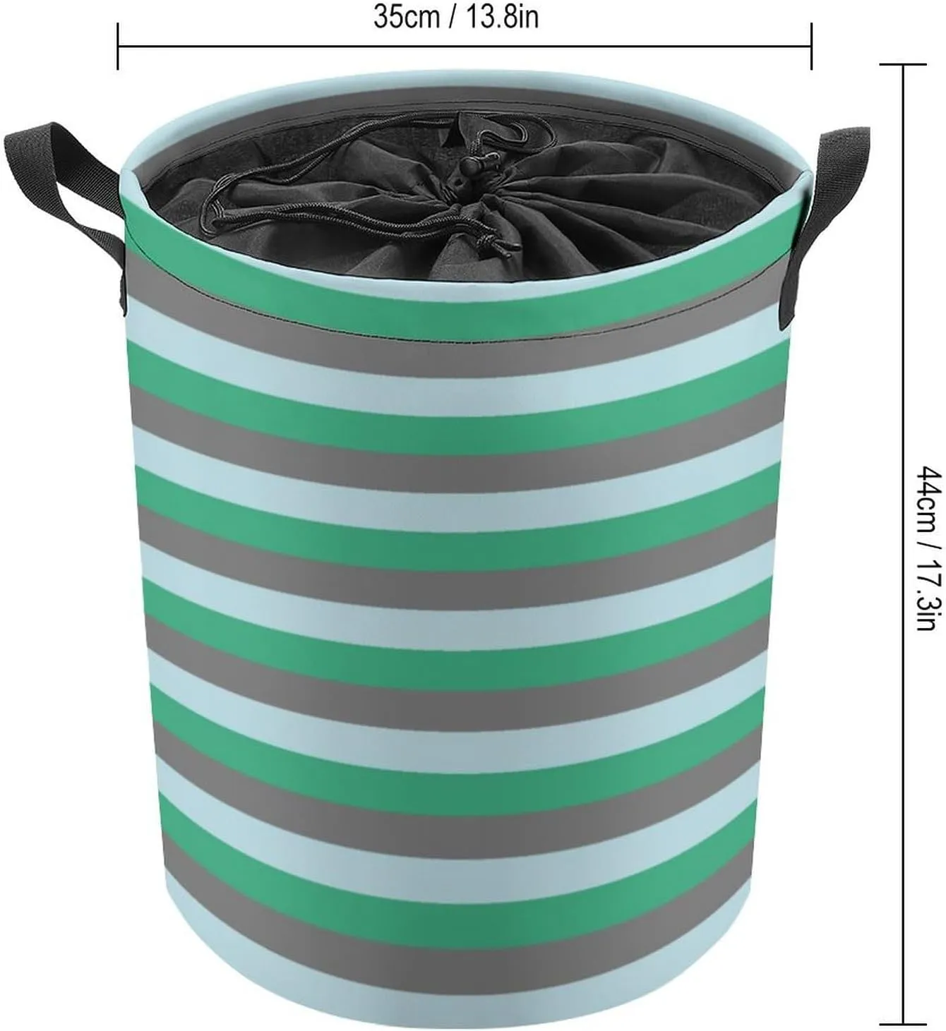 Large Laundry Hamper Bag, Pale Blue, Aqua Green and Charcoal Grey Stripes Collapsible Laundry Basket Dirty Clothes Washing Bin for College Dorm, Family Essentials