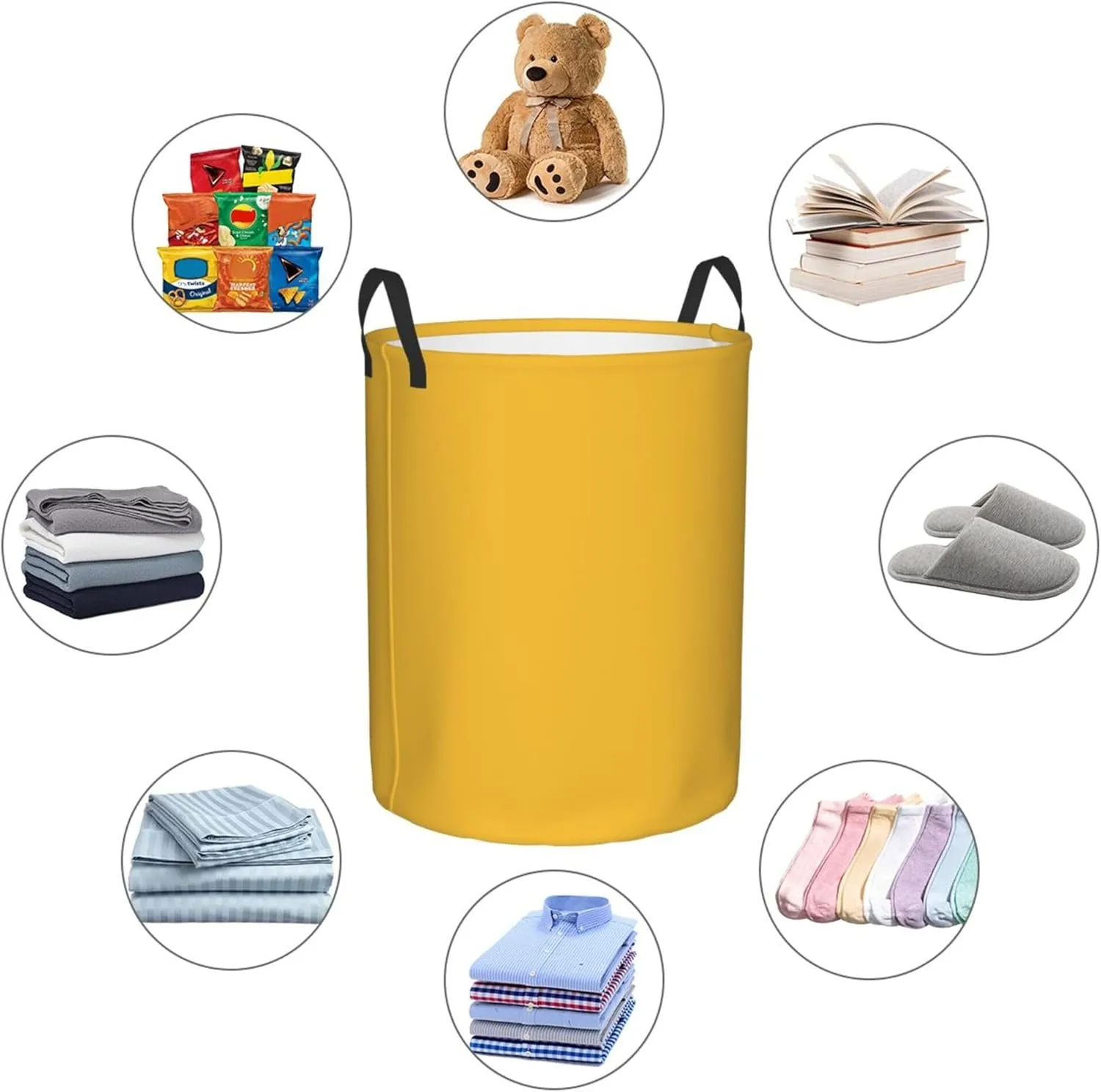 Large Laundry Hamper Bag, Solid Plain Mustard Yellow Elegant Modern Laundry Basket Collapsible Waterproof Storage Basket for College Dorm, Family Essentials