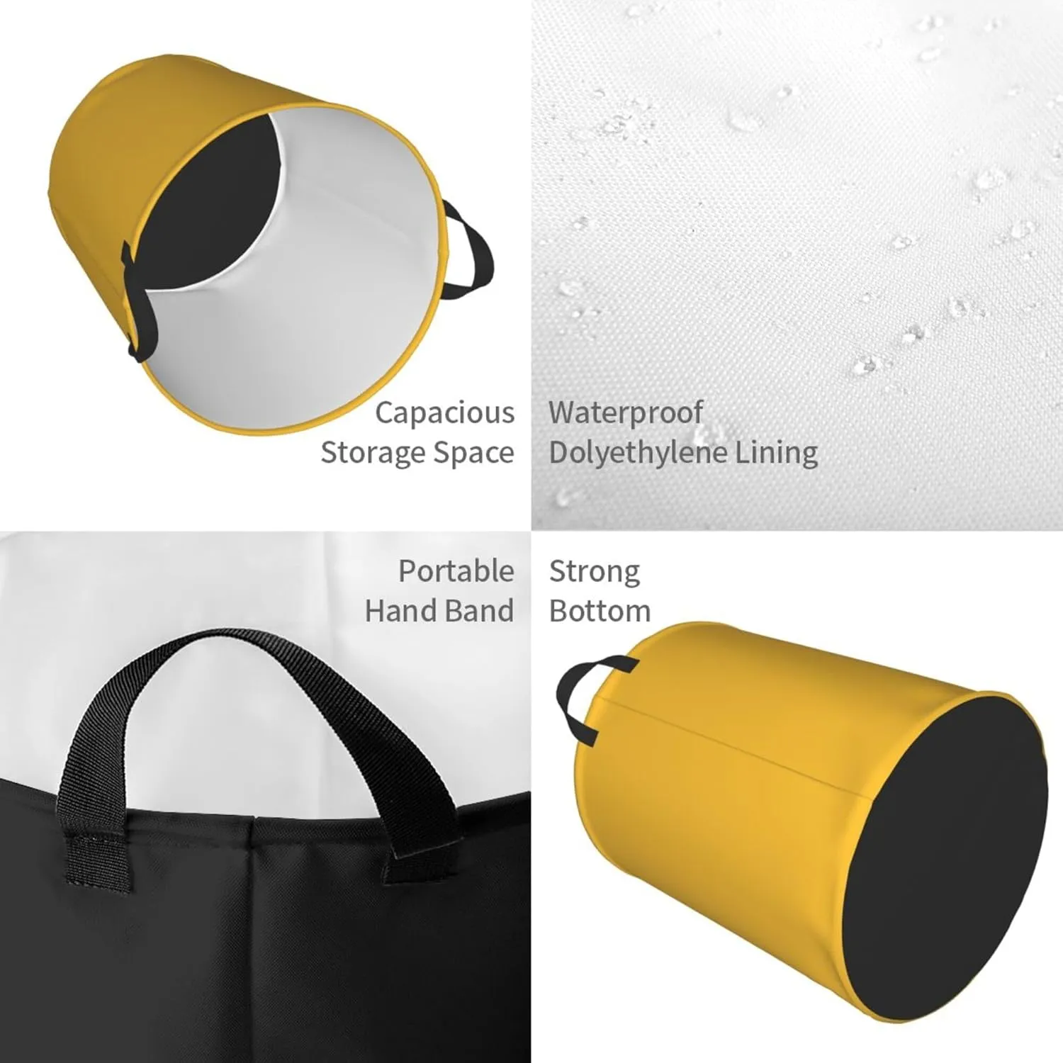 Large Laundry Hamper Bag, Solid Plain Mustard Yellow Elegant Modern Laundry Basket Collapsible Waterproof Storage Basket for College Dorm, Family Essentials