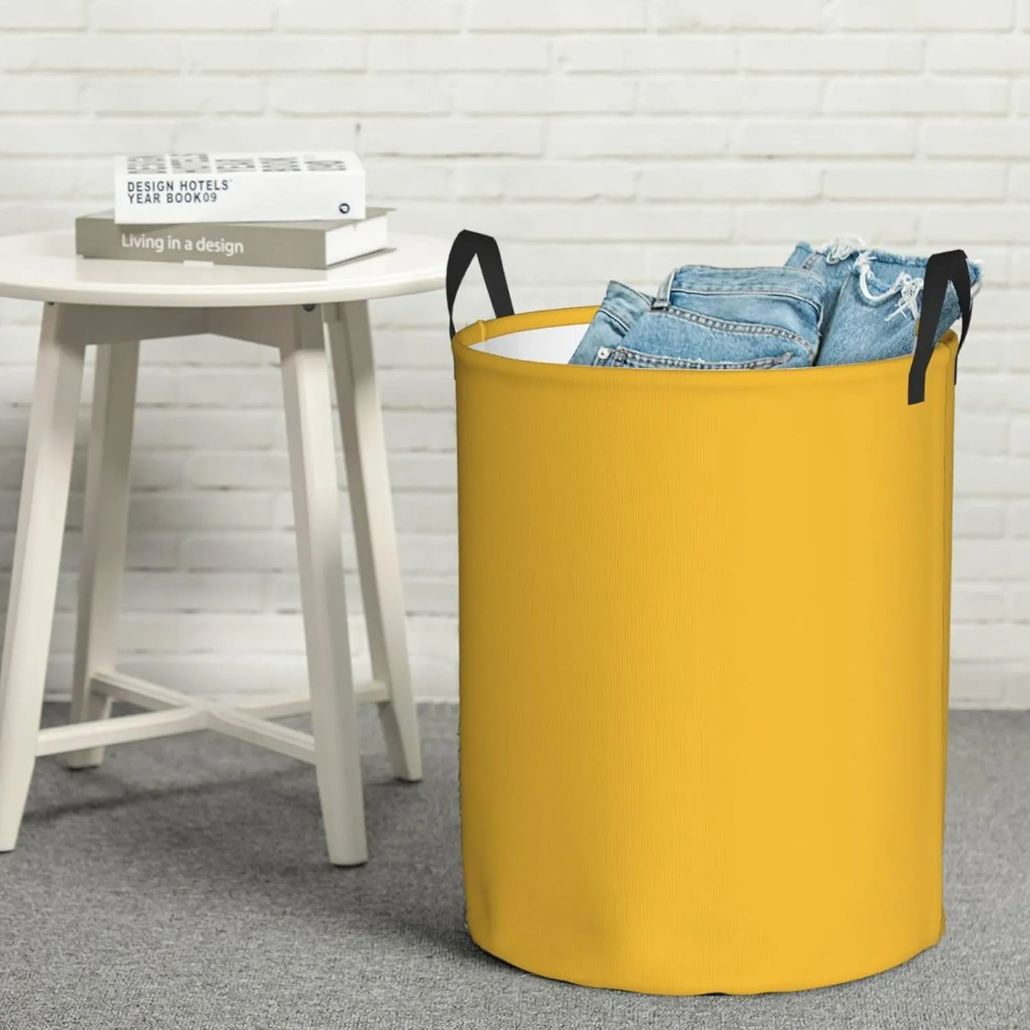 Large Laundry Hamper Bag, Solid Plain Mustard Yellow Elegant Modern Laundry Basket Collapsible Waterproof Storage Basket for College Dorm, Family Essentials