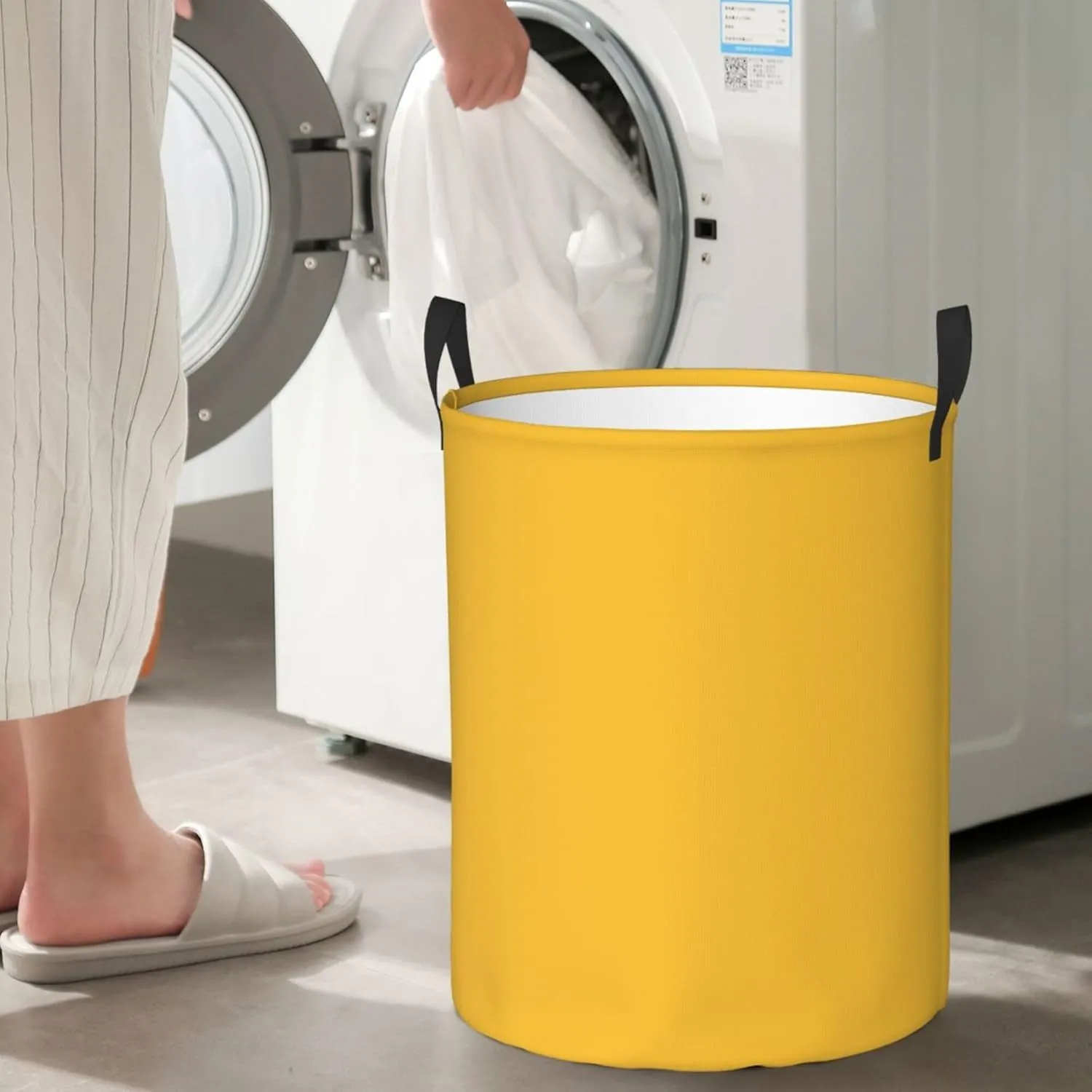 Large Laundry Hamper Bag, Solid Plain Mustard Yellow Elegant Modern Laundry Basket Collapsible Waterproof Storage Basket for College Dorm, Family Essentials