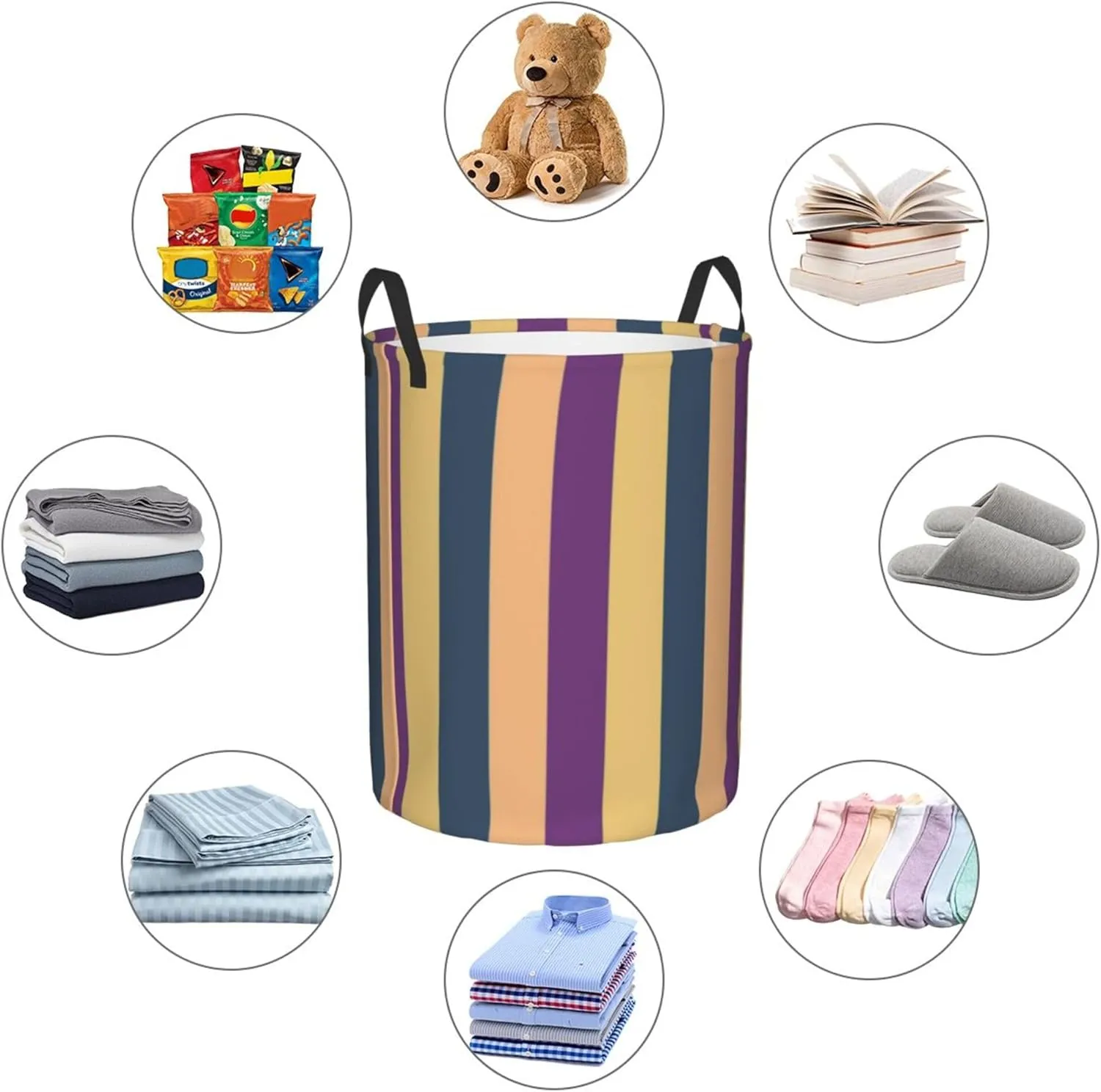 Large Laundry Hamper Bag, Vertical Striped Abstract Laundry Basket Collapsible Waterproof Storage Basket for College Dorm, Family Essentials