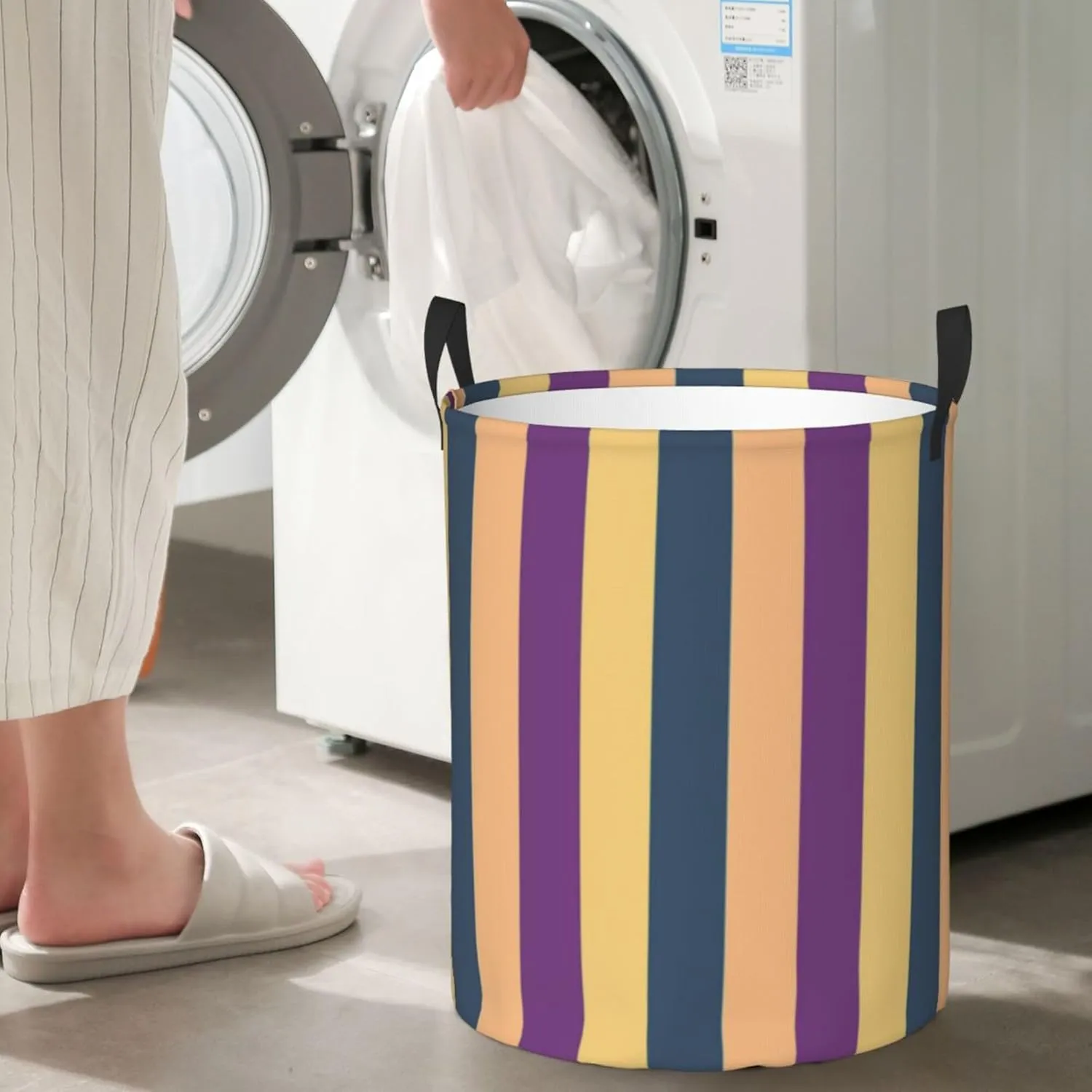 Large Laundry Hamper Bag, Vertical Striped Abstract Laundry Basket Collapsible Waterproof Storage Basket for College Dorm, Family Essentials