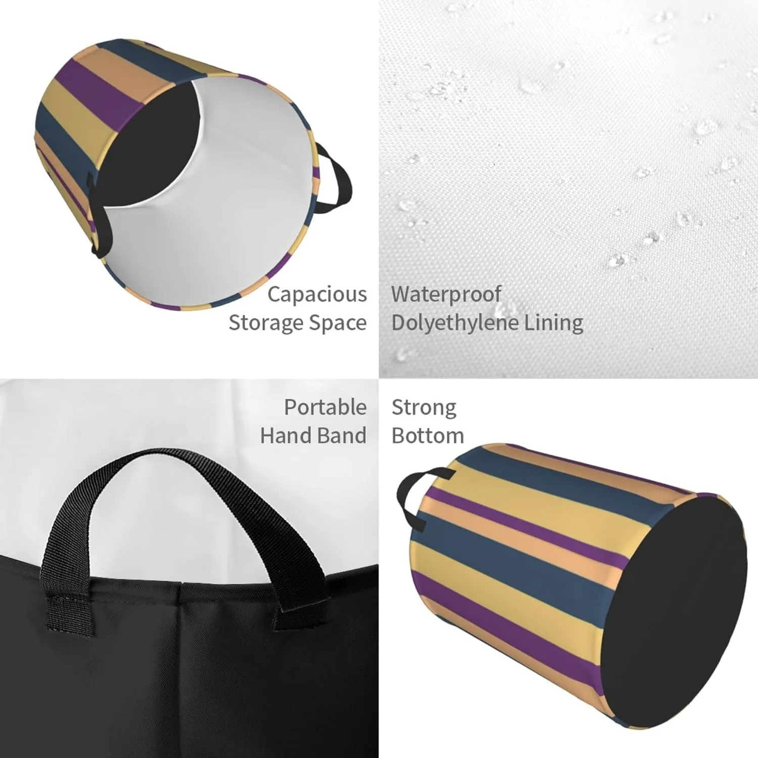 Large Laundry Hamper Bag, Vertical Striped Abstract Laundry Basket Collapsible Waterproof Storage Basket for College Dorm, Family Essentials
