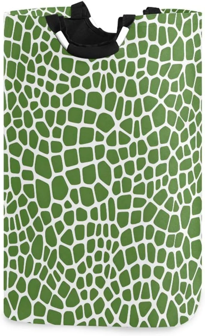 Large Laundry Hamper, Green Lizard Skin Print Laundry Basket Foldable Clothes Bag with Handle Foldable Washing Bin