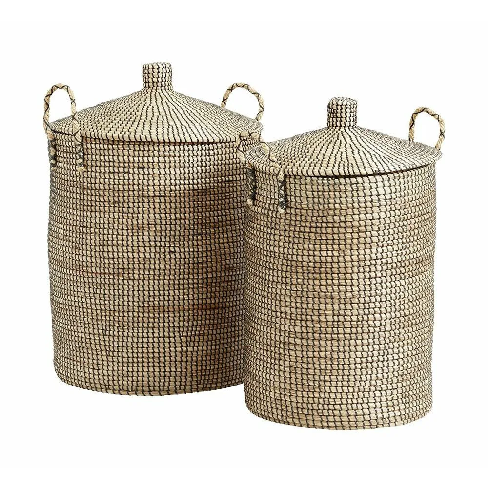 Laudy laundry baskets in seagrass with lid - 2 pieces - nature