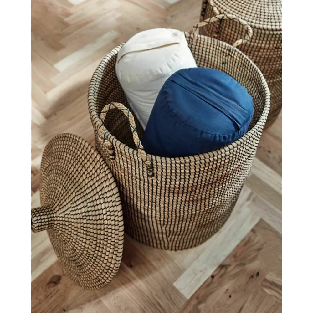 Laudy laundry baskets in seagrass with lid - 2 pieces - nature
