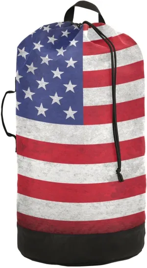 Laundry Backpack Bag Hamper Basket Extra Large Heavy Duty for Dirty Clothes Adjusted Straps for Camp College Dorm Gym Hotel Home 29.3x14.5Inch Flag Stars Stripes