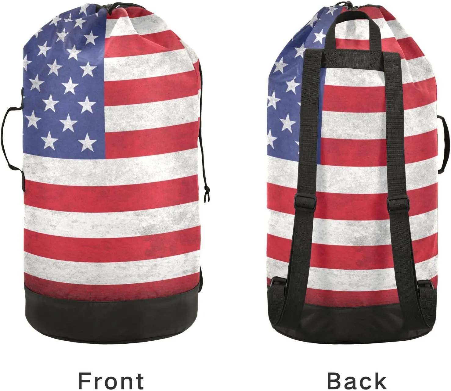Laundry Backpack Bag Hamper Basket Extra Large Heavy Duty for Dirty Clothes Adjusted Straps for Camp College Dorm Gym Hotel Home 29.3x14.5Inch Flag Stars Stripes