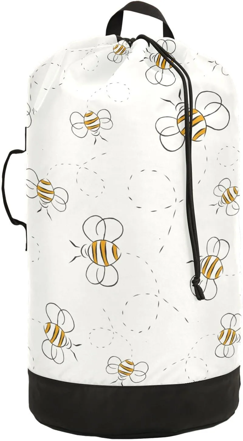 Laundry Backpack Laundry Bag with Adjustable Shoulder Straps Handle Dirty Laundry Bag for Traveling Camp College Dorm Heavy Duty Waterproof Large Capacity Bee